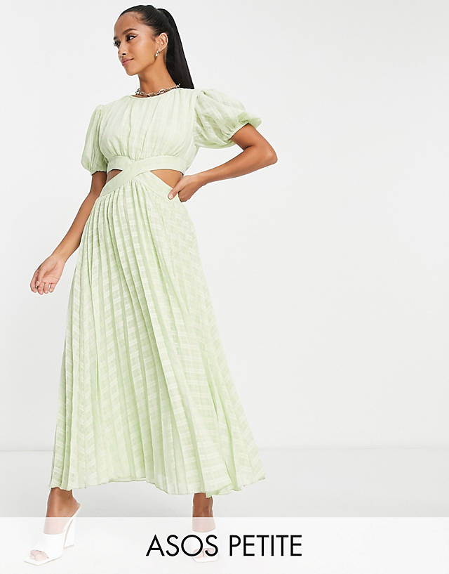ASOS DESIGN Petite pleated cut out midi dress in apple green