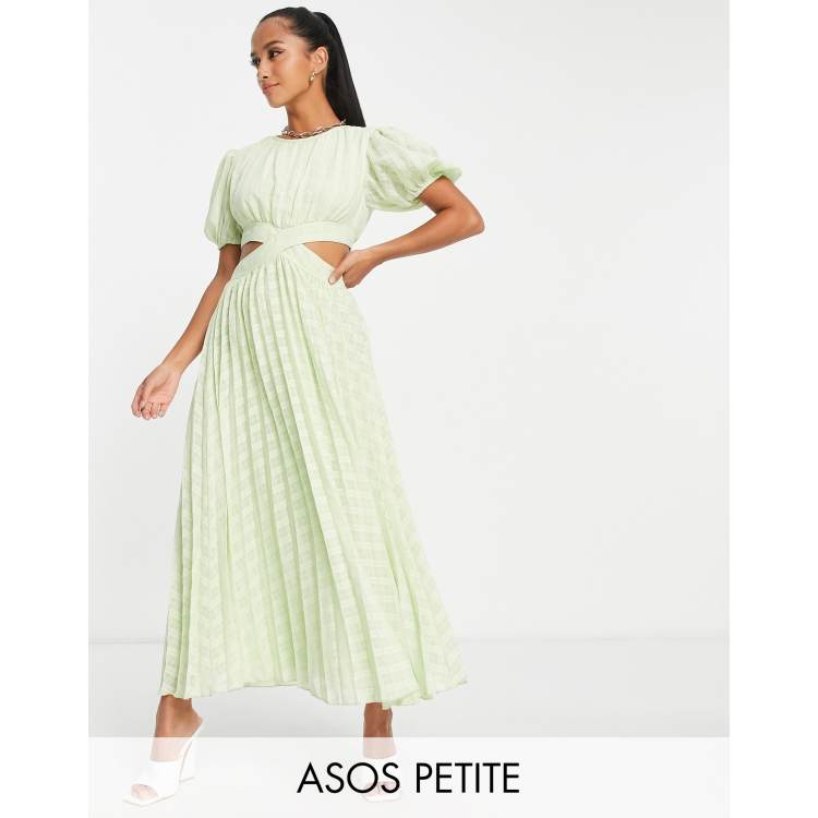 asos green petite dress DESIGN pleated cut out midi in apple occasion:Black Tie