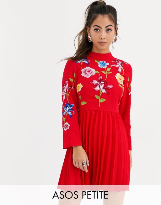 Asos red embroidered on sale dress