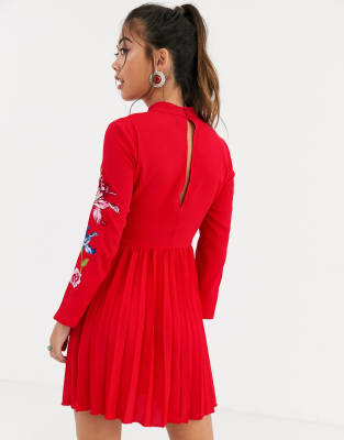 asos red embroidered dress