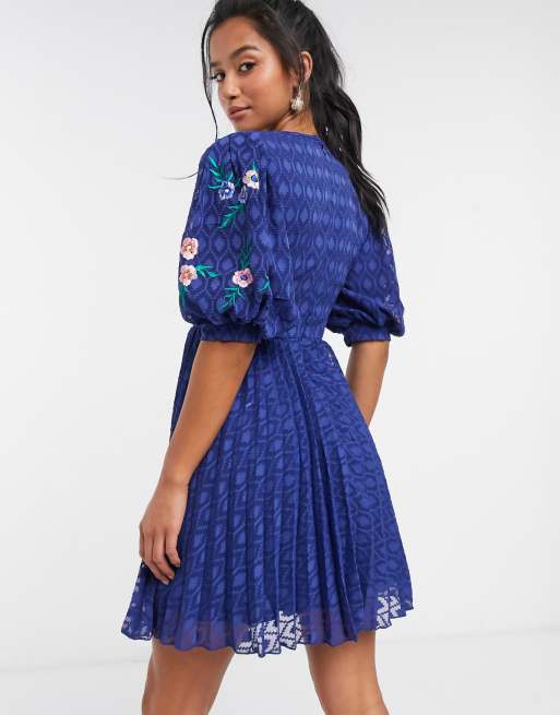 Asos design pleated embroidered hotsell mini dress