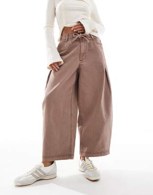 Asos Design Petite Pleated Front Barrel Leg Pull On Pants In Multi