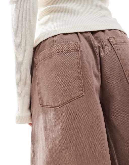 ASOS DESIGN Petite pleated front barrel leg pull on pants in washed mink