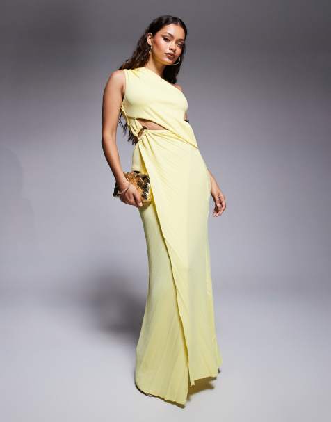 ASOS DESIGN Petite pleated maxi dress with asymmetric one shoulder and twisted skirt in buttermilk - view 1