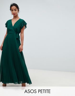asos design pleated maxi dress with flutter sleeve