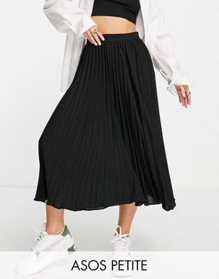 ASOS DESIGN Petite pleated midi skirt in black