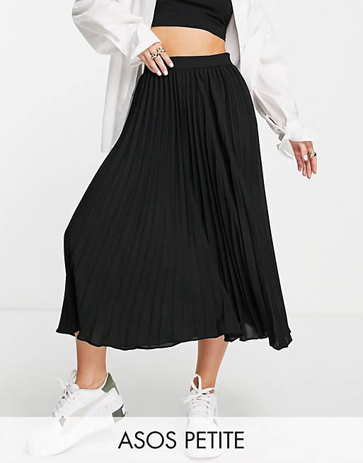 Women Petite pleated midi skirt in black 