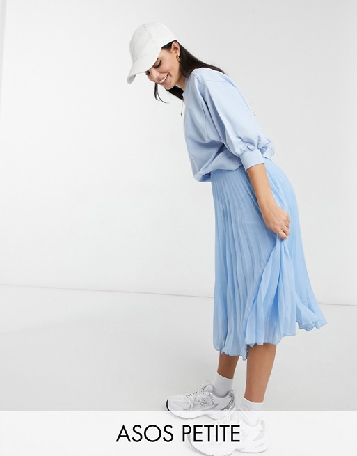 ASOS DESIGN Petite pleated midi skirt in blue