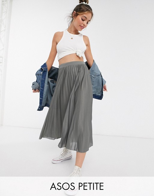ASOS DESIGN Petite pleated midi skirt in grey