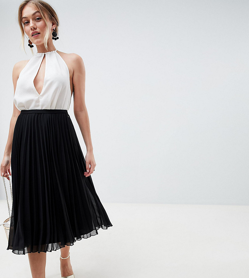 Asos Design Petite Pleated Midi Skirt-Black