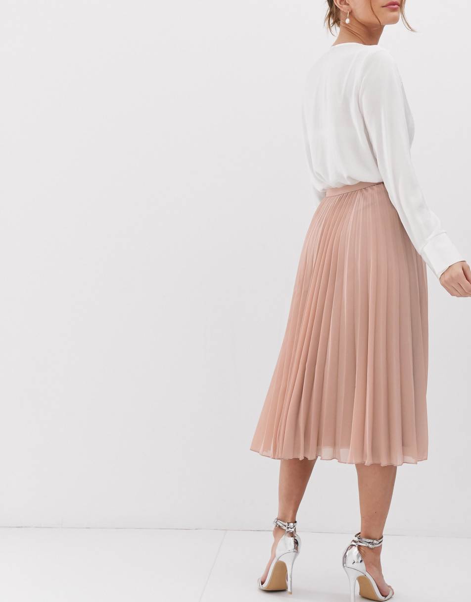 ASOS DESIGN Petite pleated <b>midi</b> <b>skirt</b>, 2 of 4.