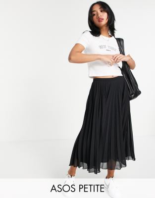 ASOS DESIGN Petite pleated midi skirt-Black