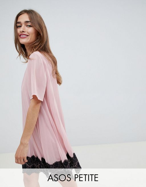 Asos Design Curve Mini Dress With Contrast Lace Trim And Pleated