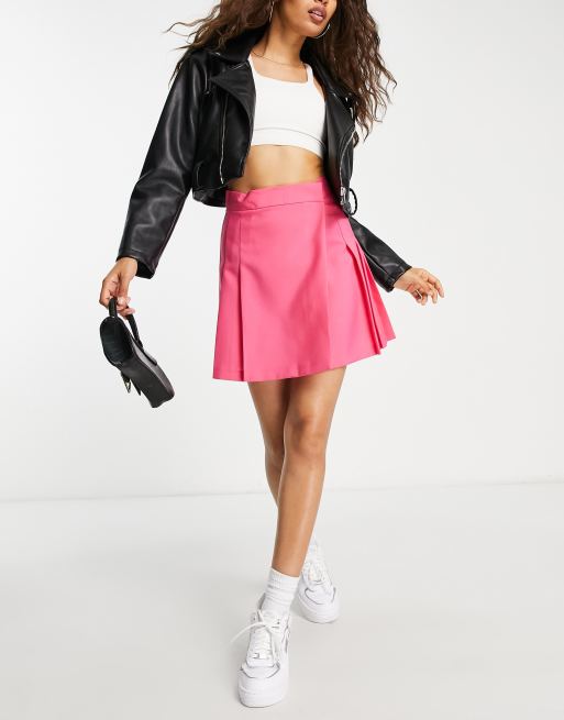 ASOS DESIGN pleated mini skirt in cerise pink