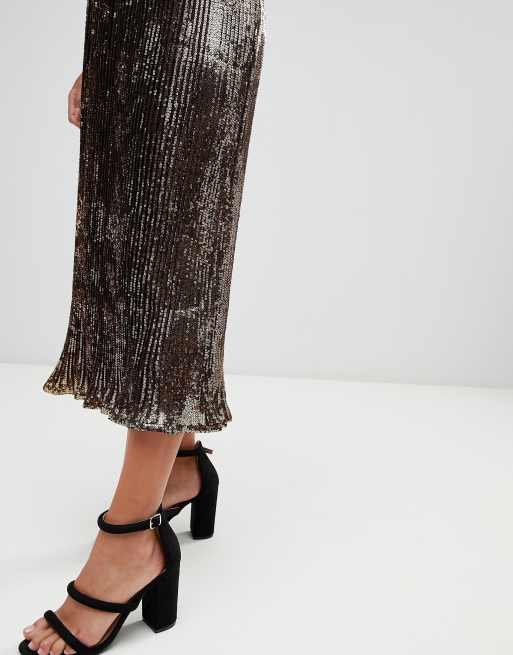 Asos pleated 2024 sequin midi skirt