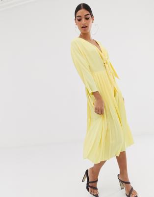 asos yellow pleated dress