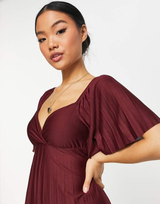 asos design pleated twist back cap sleeve maxi dress ASOS DESIGN pleated twist back cap sleeve maxi dress in mustard floral  print
