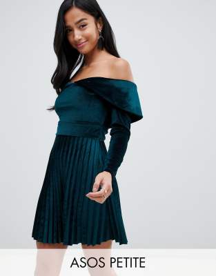 asos design pleated velvet bardot midi dress