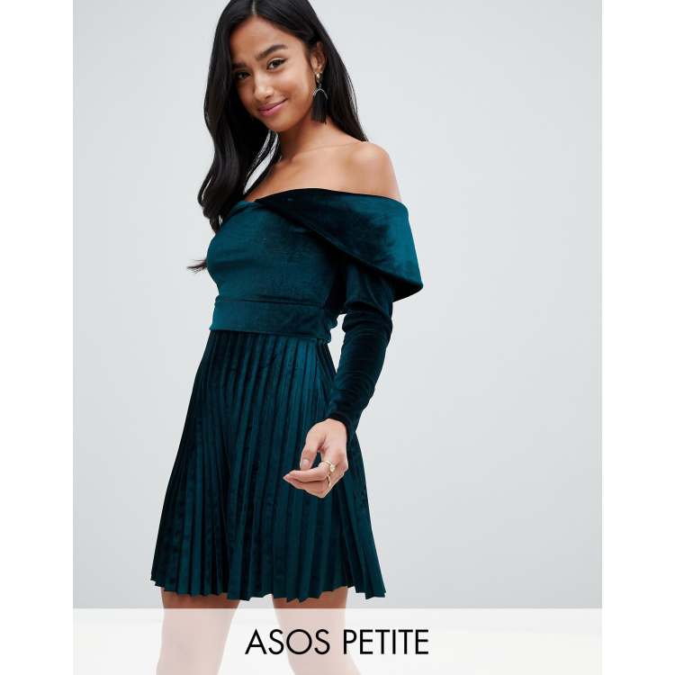 Asos design pleated velvet bardot sale midi dress