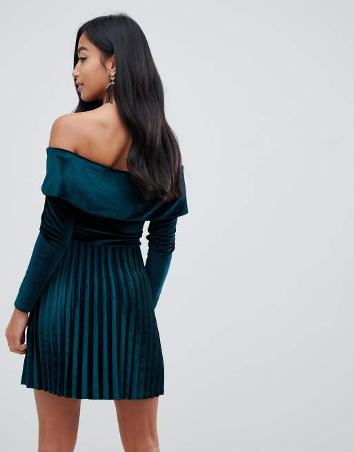 Asos velvet bardot dress sale