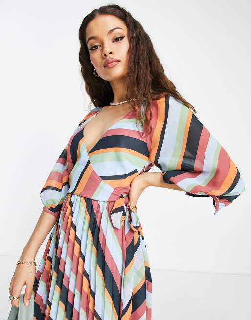 ASOS Petite PETITE Blouson Wrap Pleated Maxi Dress with tie belt