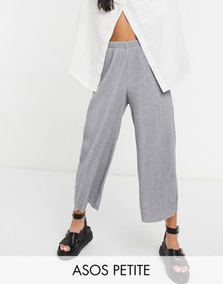 ASOS DESIGN Petite plisse culotte pants in gray heather | ASOS