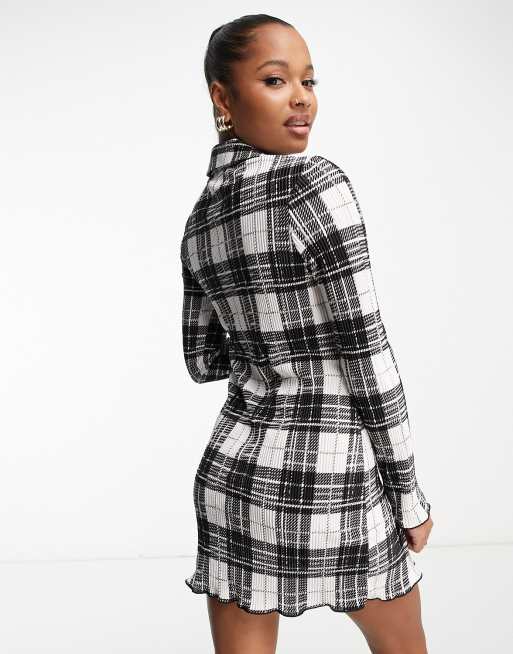 Checked long 2025 sleeve dress