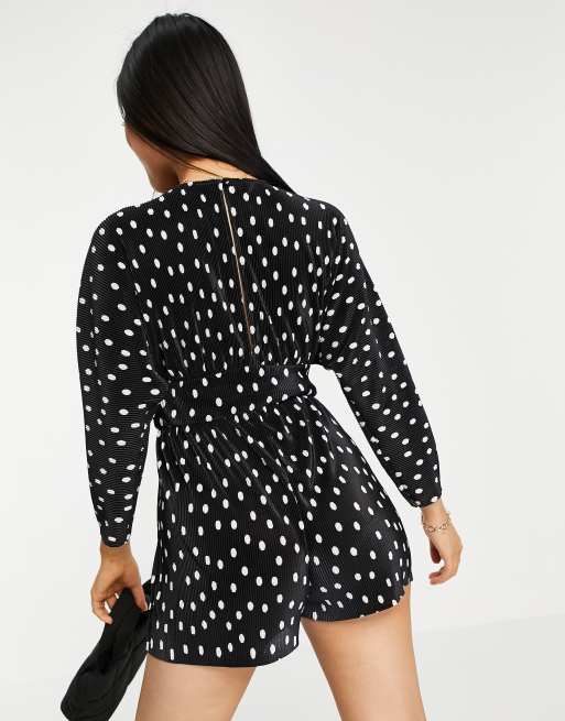 ASOS DESIGN Petite plisse romper in mono spot print, 2 of 4