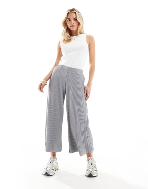 ASOS DESIGN Petite plisse wide culottes in grey marl - view 1