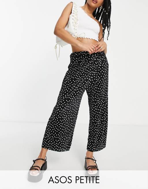 ASOS DESIGN Petite plisse wide leg culottes in mono spot