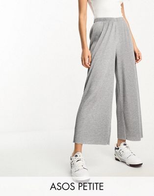 ASOS DESIGN Petite plisse wide leg trouser culottes in grey | ASOS