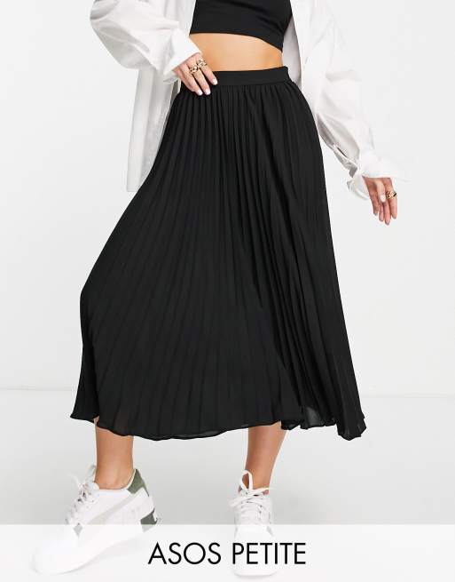 ASOS DESIGN Petite - Plisseret midinederdel i sort 