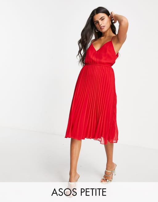 Asos Design Petite Plissiertes Camisole Midikleid Mit Taillen Tunnelzug In Rot Asos