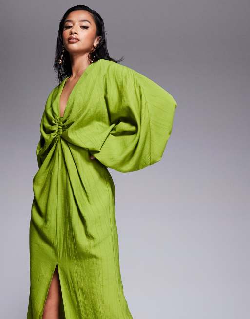 ASOS DESIGN Petite plunge elasticated maxi dress with blouson