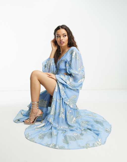 L’Or　Design Pin tuck Tiered Dress Jade Lurex Jacquard Tiered Dress