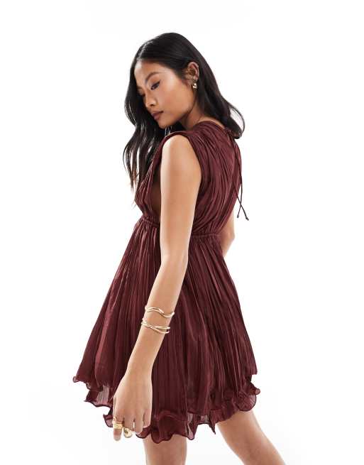 Asos red pleated shops dress