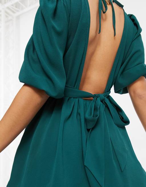 ASOS DESIGN wrap front tie back maxi dress in forest green