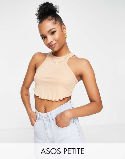 ASOS DESIGN Petite – Podkoszulek o fasonie bokserki z karbowanym brzegiem w orzechowym kolorze
