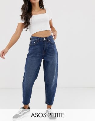 ASOS DESIGN Petite - Pof boyfriend jeans in dark mid vintage blue wash |  ASOS