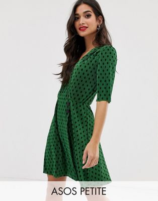 green and black spot dress