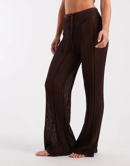 ASOS DESIGN Petite - Polly - Chokoladebrune strandbukser i strikket pointelle, 2 af 5