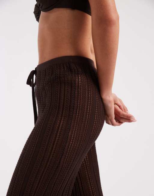 ASOS DESIGN Petite - Polly - Chokoladebrune strandbukser i strikket pointelle, 5 af 5