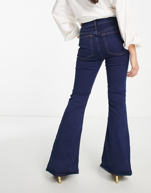 Express  Super High Waisted Seamed Bell Flare Jeans in Dark Wash