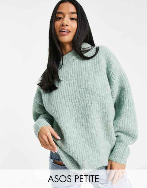 ASOS DESIGN Petite – Prążkowany sweter oversize z najwyższej jakości włókien w kolorze szałwiowym