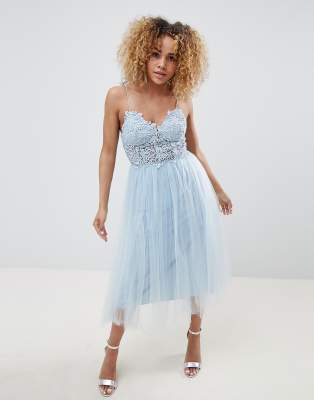 lace cami top tulle midi dress