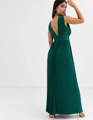 asos design petite premium lace insert pleated maxi dress