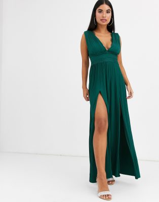 asos premium lace insert pleated maxi dress