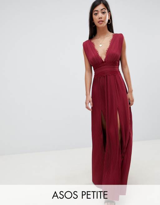 asos pleated maxi dress with lace inserts