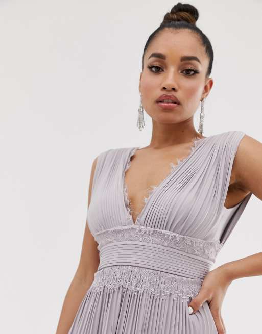 Asos design petite premium sales lace insert pleated maxi dress