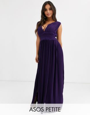 asos design petite premium lace insert pleated maxi dress